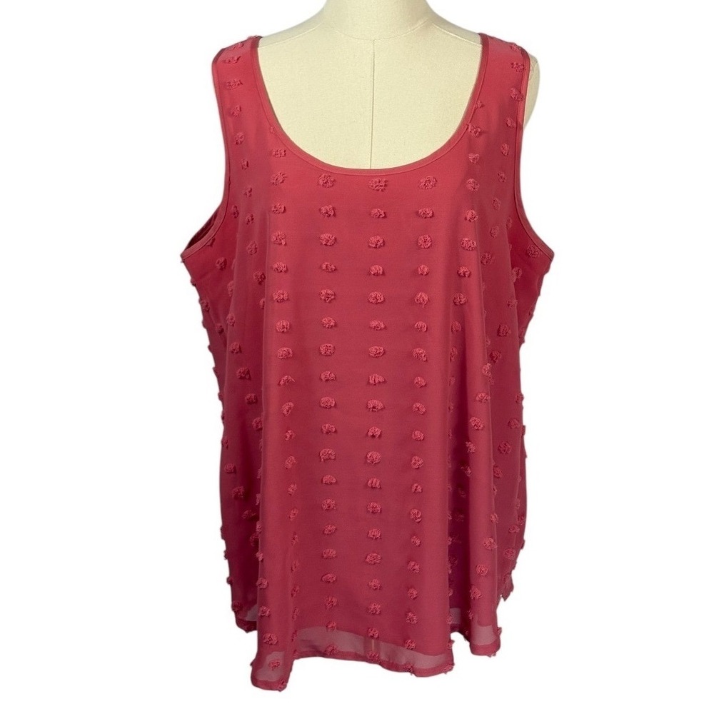 Zenana Pink Tank w/ Sheer Overlay & Swiss Dot Pattern (Size 1X)